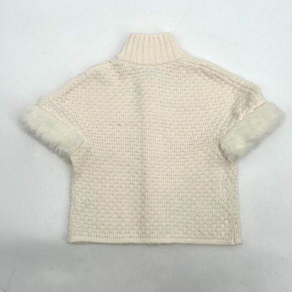 JANIE & JACK Girl's Ivory White Faux Fur Knit Button Up Cardigan Sweater Size 3T - Picture 3 of 6